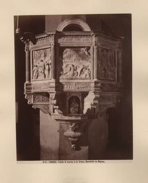 Brogi — Firenze. Pulpito di marmo in S. Croce; Benedetto da Majano. — particolare